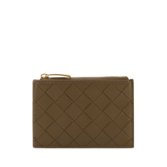 Bottega Veneta Women Brown Nappa Leather Intrecciato Card Holder